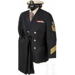 Winter uniform of an US Navy NCO, 2nd world warSchirmmütze mit Deckel aus weißem Baumwolltuch,