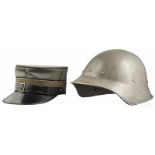 Switzerland - Cap for a captain and steel helmet, 20th centuryKorpus mit feldgrauem Tuch bezogen,