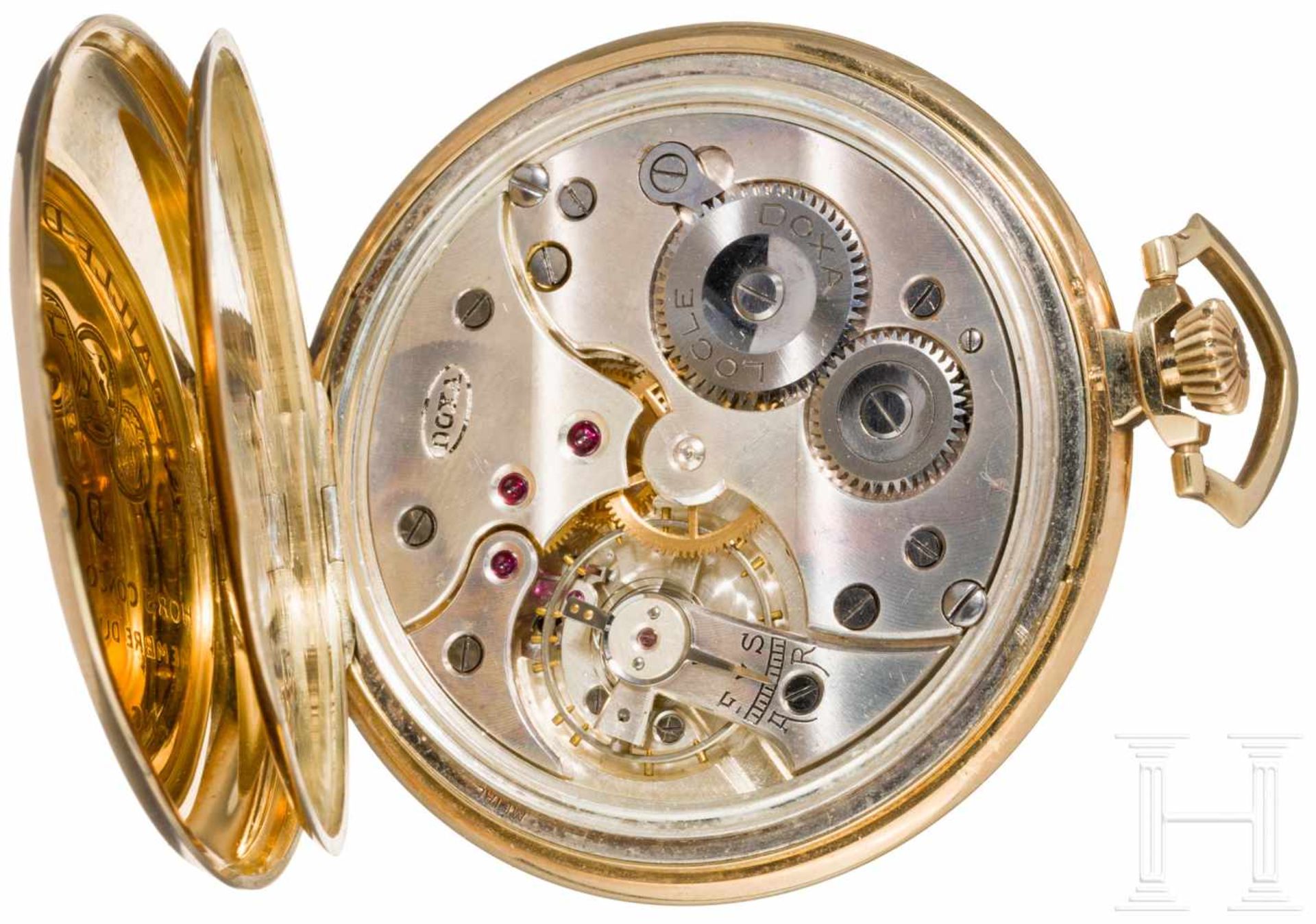A golden pocket watch, model "Doxa"Black dial with golden indices and description "Doxa Anti- - Bild 3 aus 3