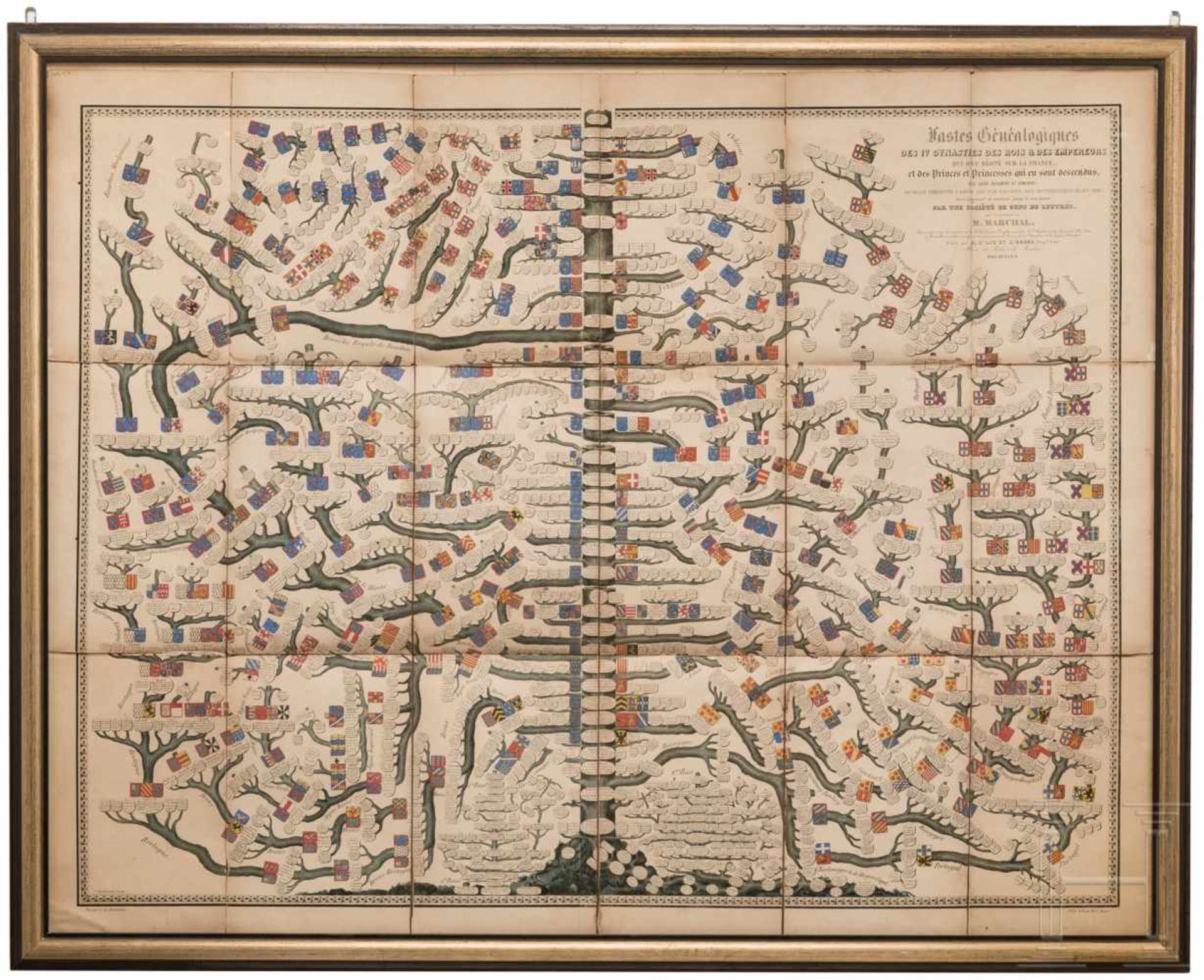 Large family tree of the French kings, mid 19th centuryPapier, farbig lithografiert, in der