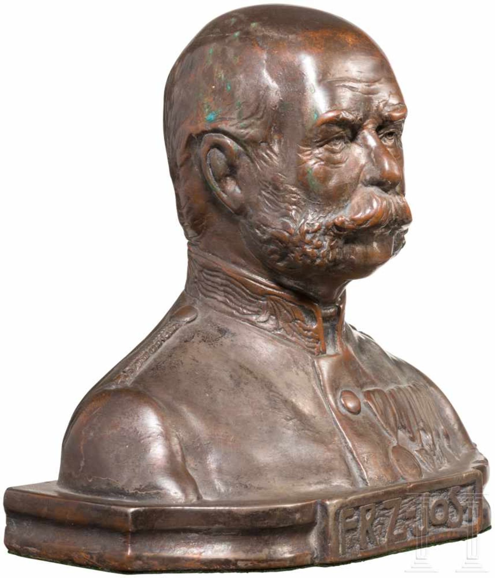 Emperor Franz Josef I. - small bust, Munich, 1910Kupfergalvano. Der greise Kaiser in Uniform mit - Bild 2 aus 3