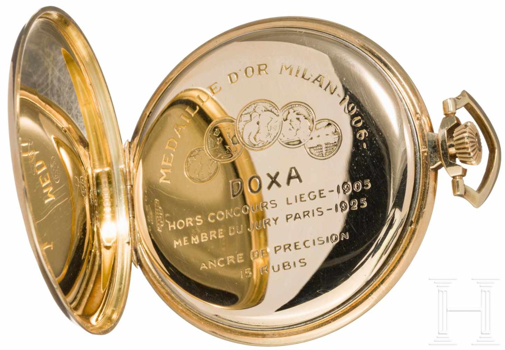 A golden pocket watch, model "Doxa"Black dial with golden indices and description "Doxa Anti- - Bild 2 aus 3