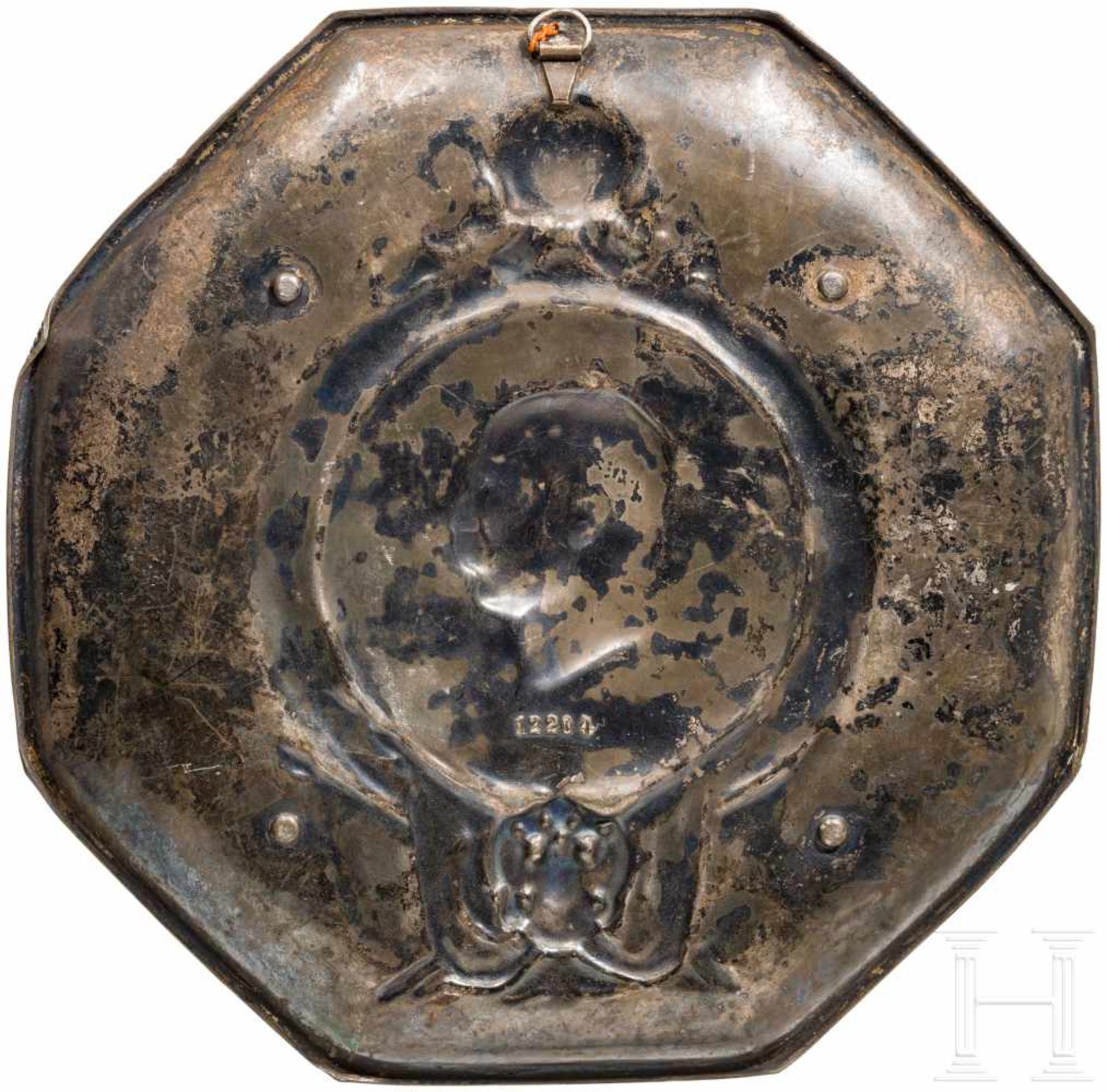 Emperor Franz Josef I. - tin plate with portraitAchteckige Form mit leicht hochgezogenem Rand. Im - Bild 2 aus 2