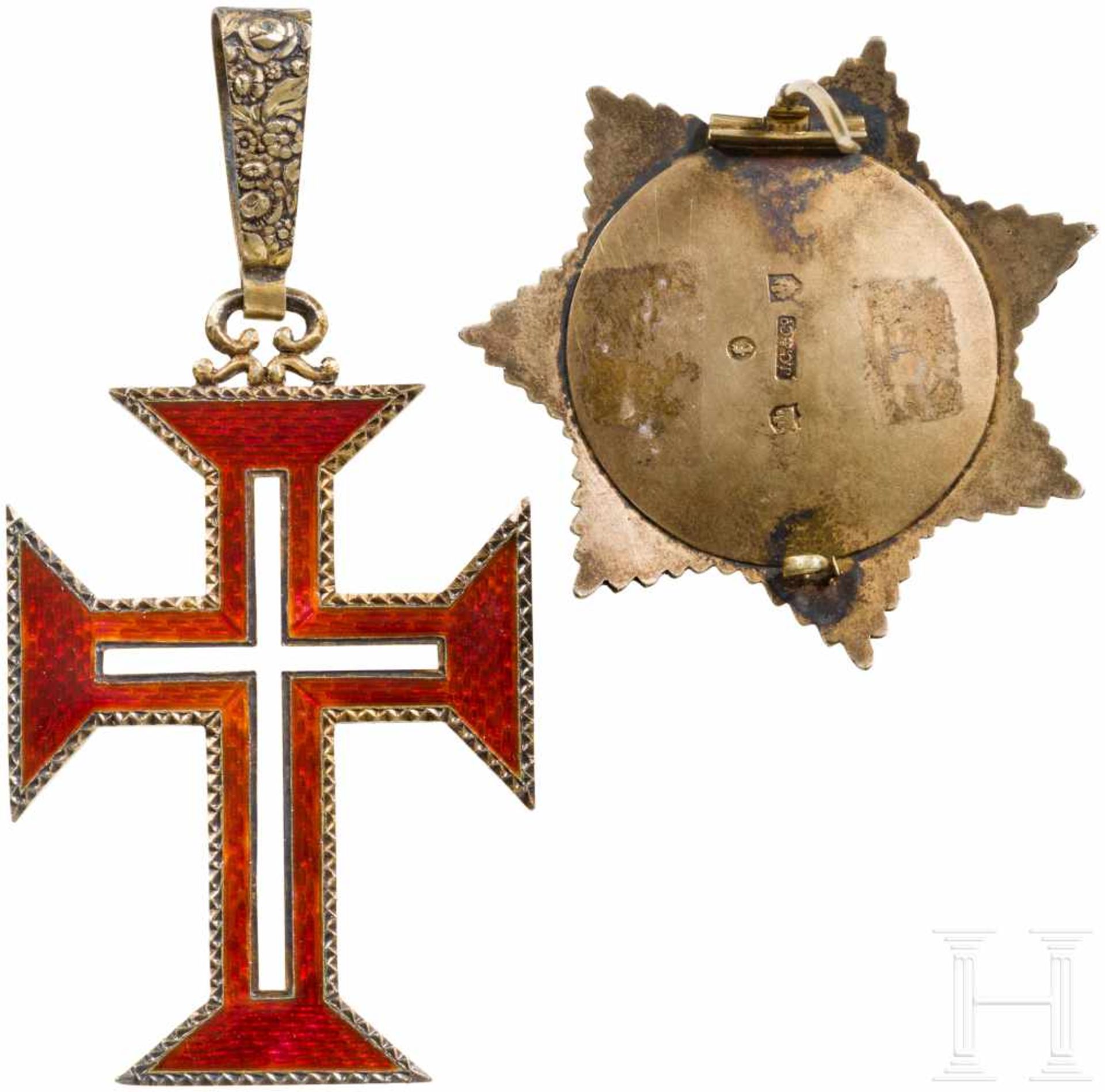 Two awards, Portugal and Freemason, 20th centuryRot und weiß emailliertes Kreuz des - Bild 2 aus 2