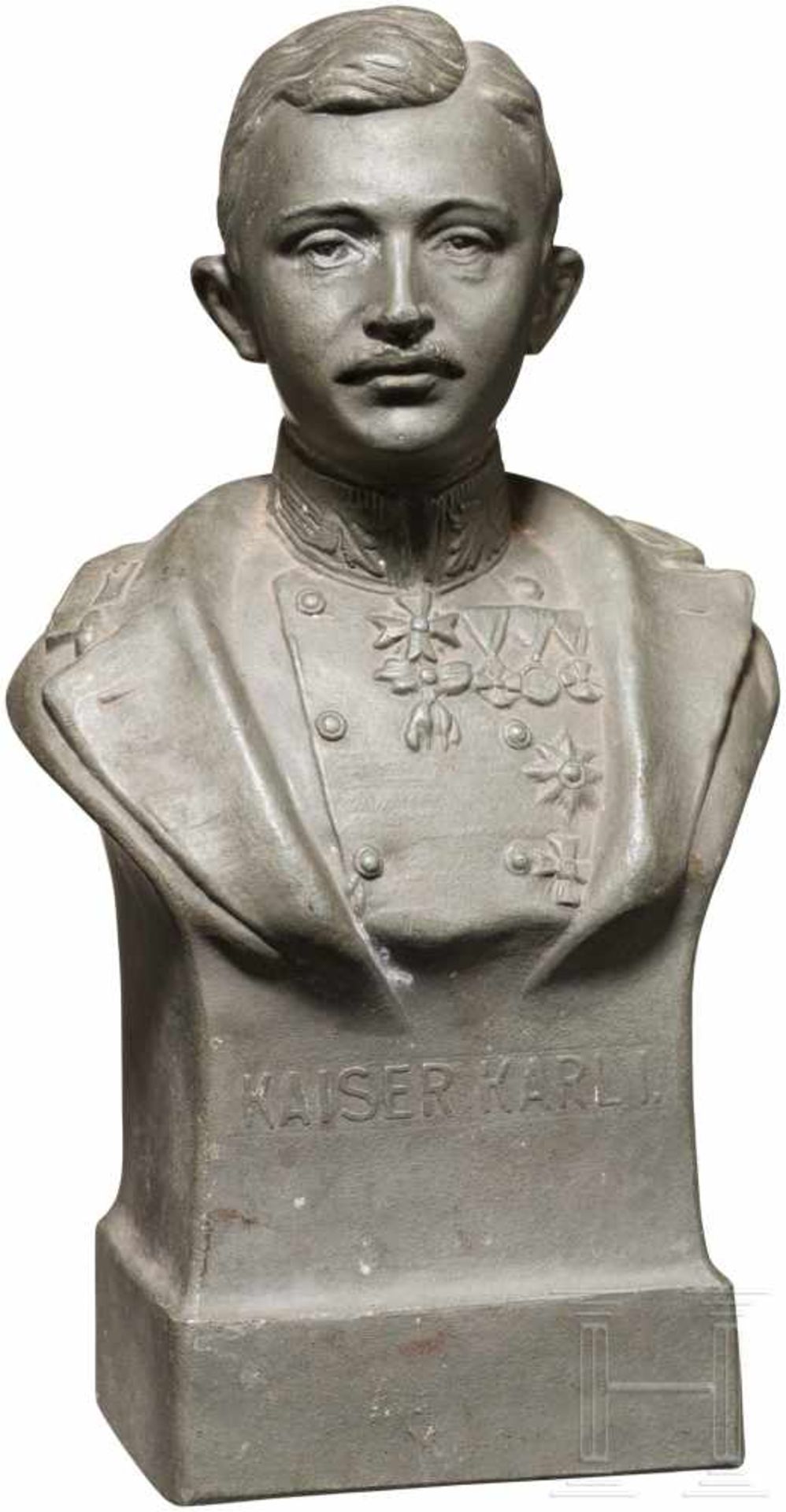 Emperor Karl I. - Zinc bust of the "Official War Welfare"Zink, patiniert. Der Kaiser in Uniform