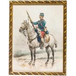 Uniform watercolour of a French hussar of the 12th regiment, dated 1892Gekonnte Darstellung des