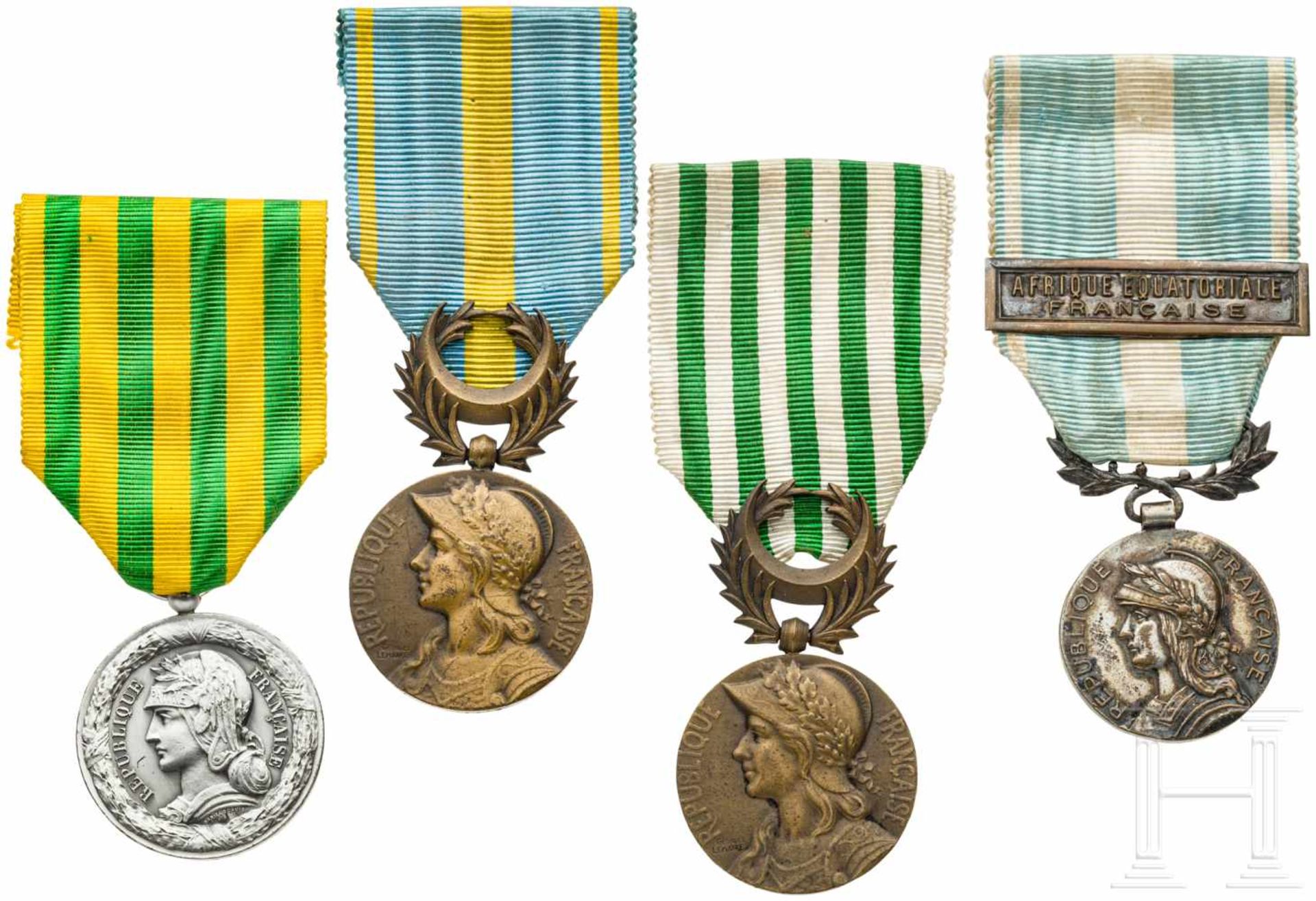 Four colonial medals, France, 19th / 20th centuryZwei Bronzemedaillen, rs. bezeichnet "