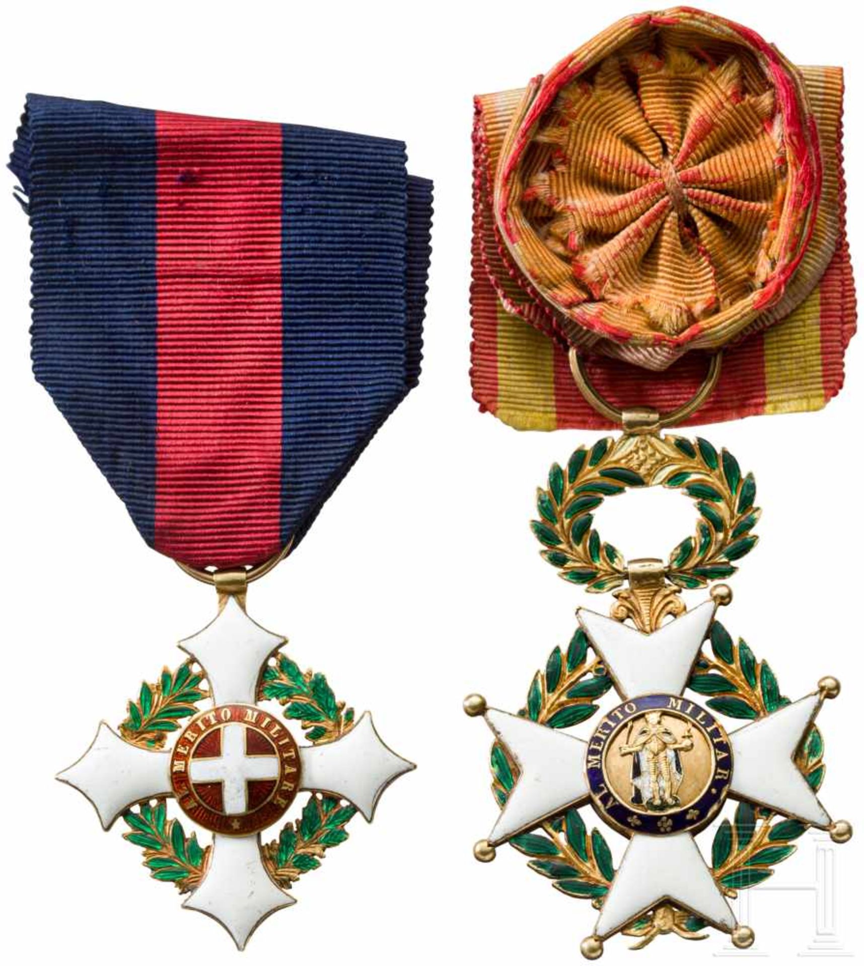 Two Military Merit Crosses, Spain/ Italy, 1st half 20th centuryOrden San Fernando in Gold gefertigt,