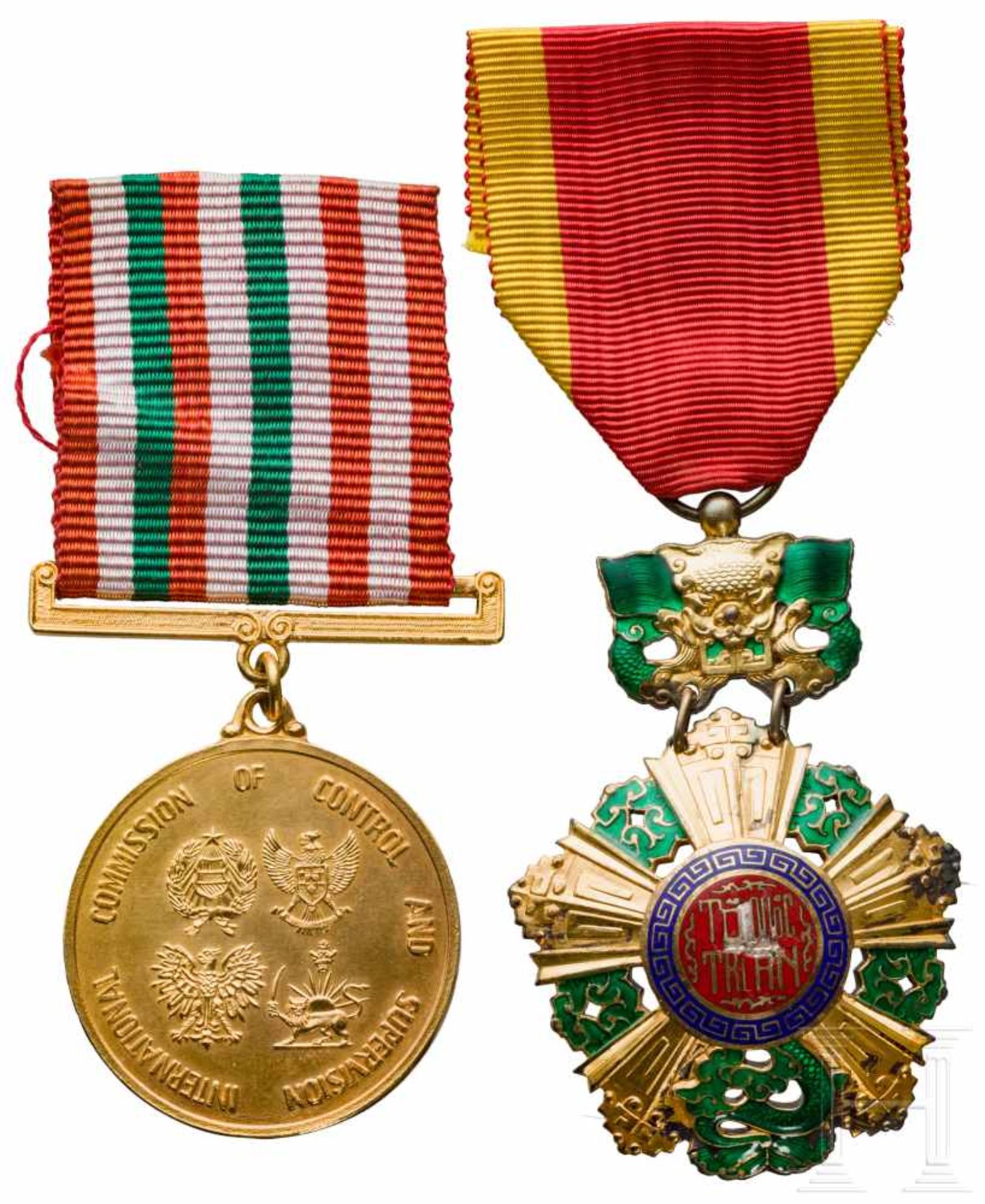 National Order of North Vietnam - Knight's CrossTeilvergoldet und -emailliert, an Band. Dazu eine