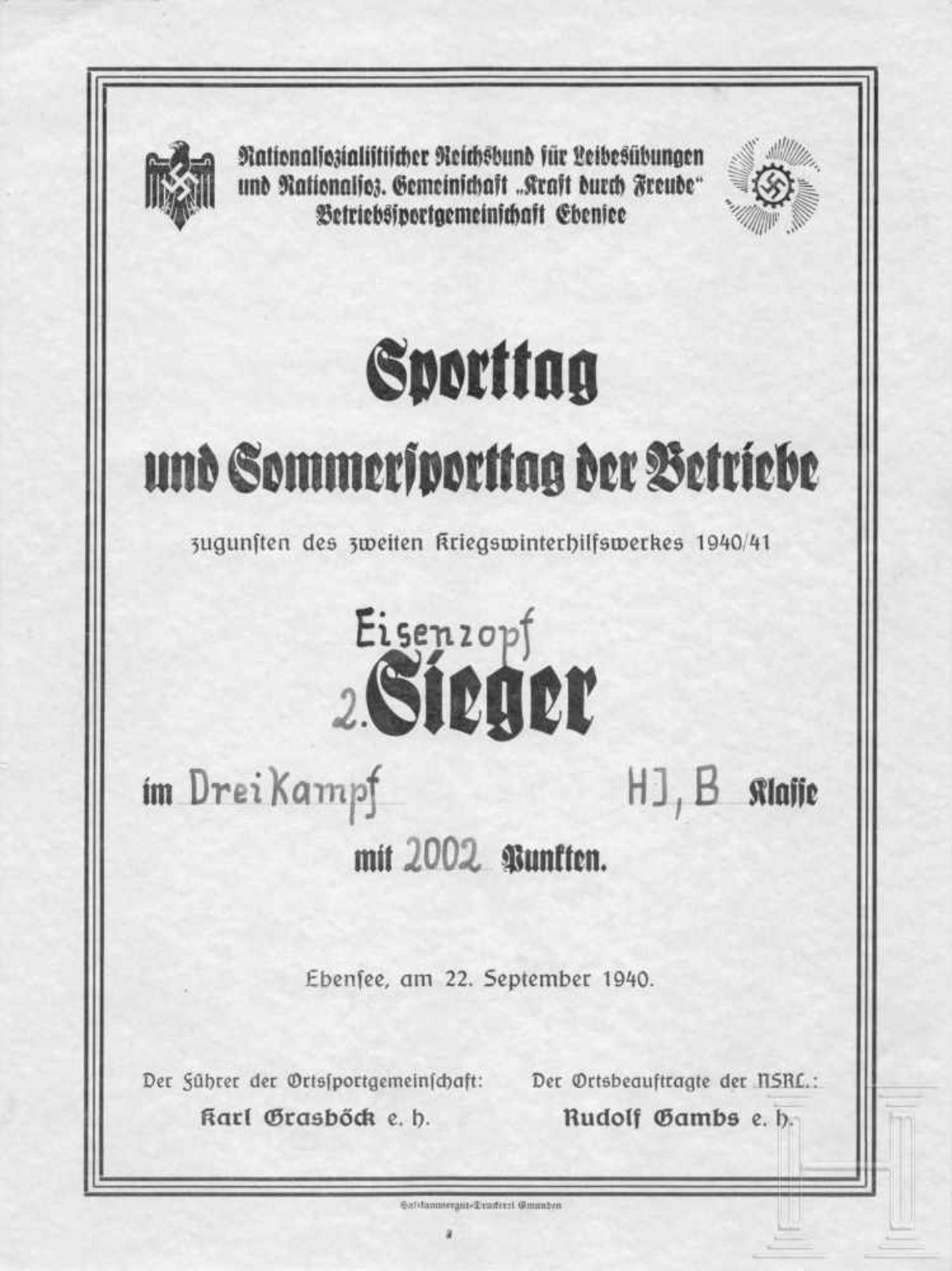 Urkunden - SpendenbelegeSporttag und Sommersporttag der Betriebe, zugunsten des 2. KWHW 1940/41 2.