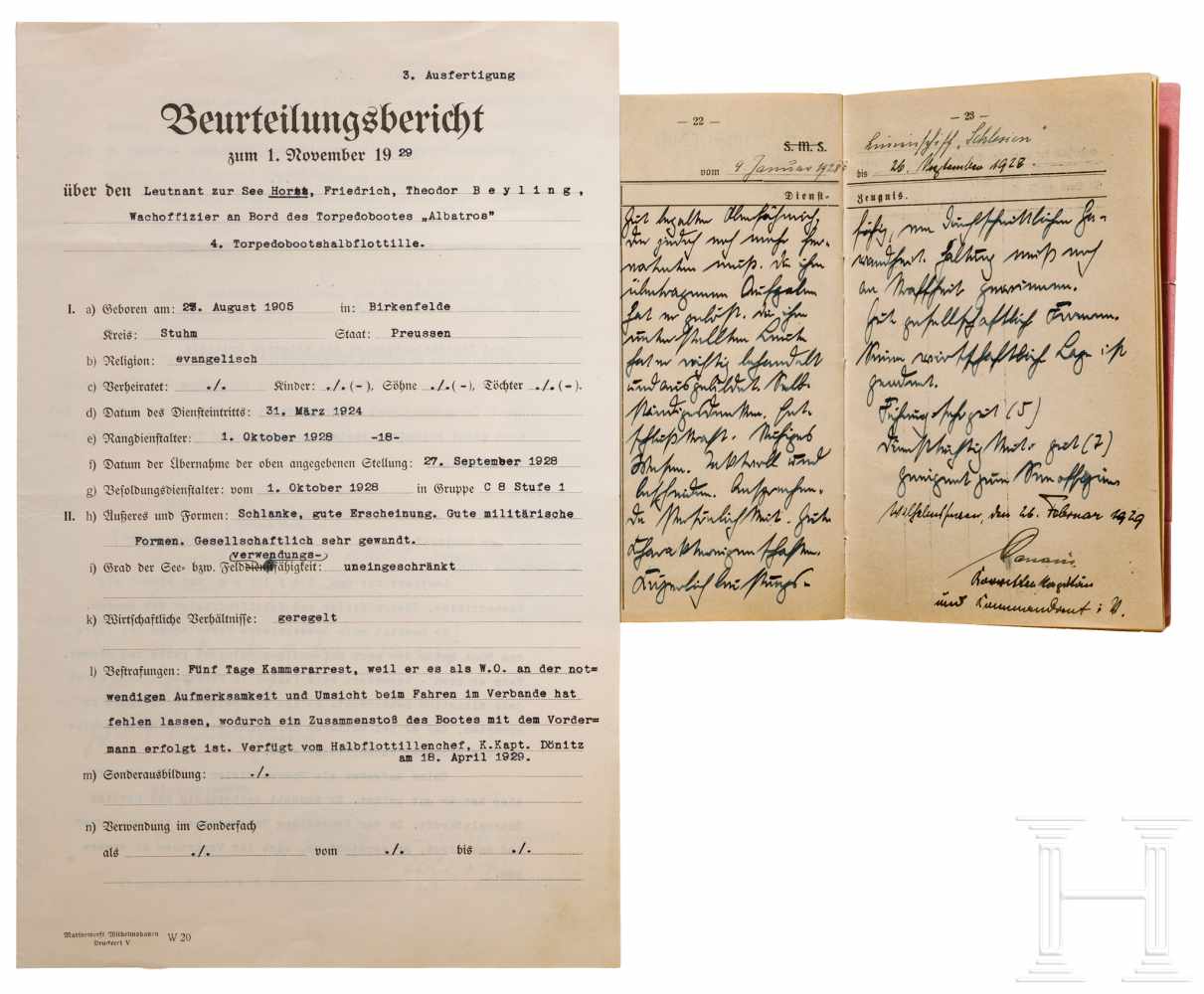 Beurteilungsbericht 1929 und Führungsbuch für Lt.z.S Horst Beyling mit Unterschriften von Puttkamer, - Image 2 of 2