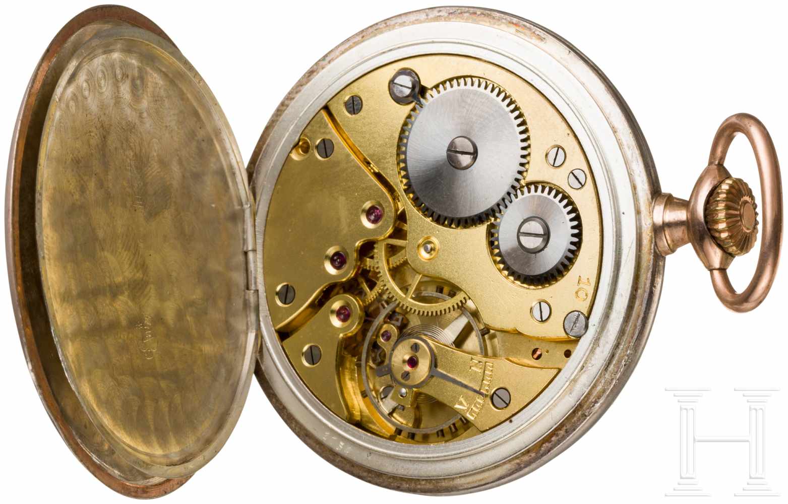 Geschenk-Taschenuhr der preußischen Saargruben, im EtuiSilberne, teils vergoldete Taschenuhr mit - Image 3 of 3