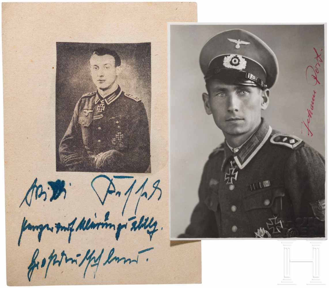 Träger des Ritterkreuzes des Eisernen Kreuzes - zwei AutographenPortraitfoto mit Unterschrift des