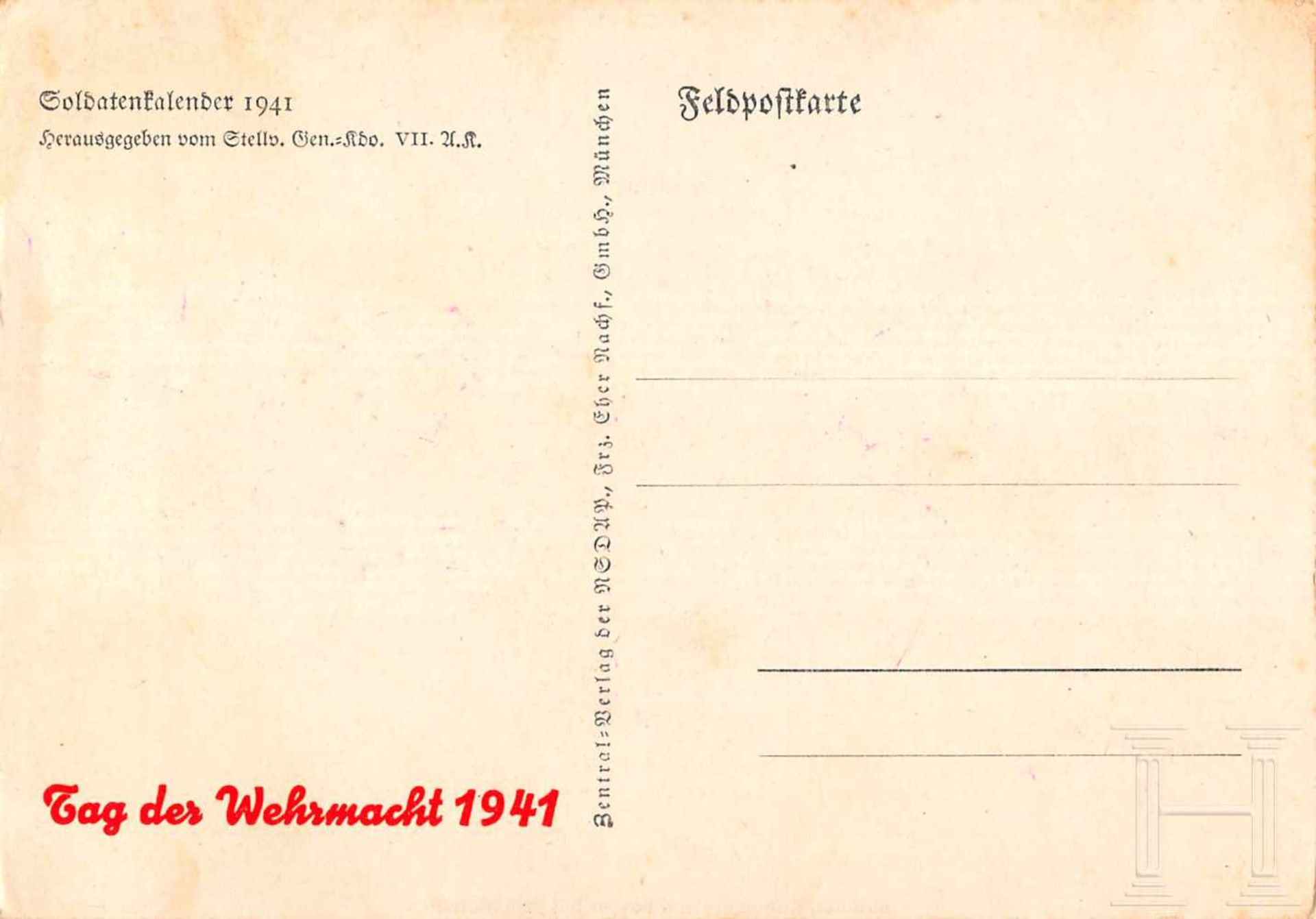"Tag der Wehrmacht 1941" - acht Ansichtskarten* Buchner, Pferde im Biwak, II-III; * Reich, - Bild 6 aus 10