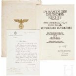 Verleihungsurkunde für das Verdienstkreuz des Ordens vom Deutschen Adler 1. Stufe mit