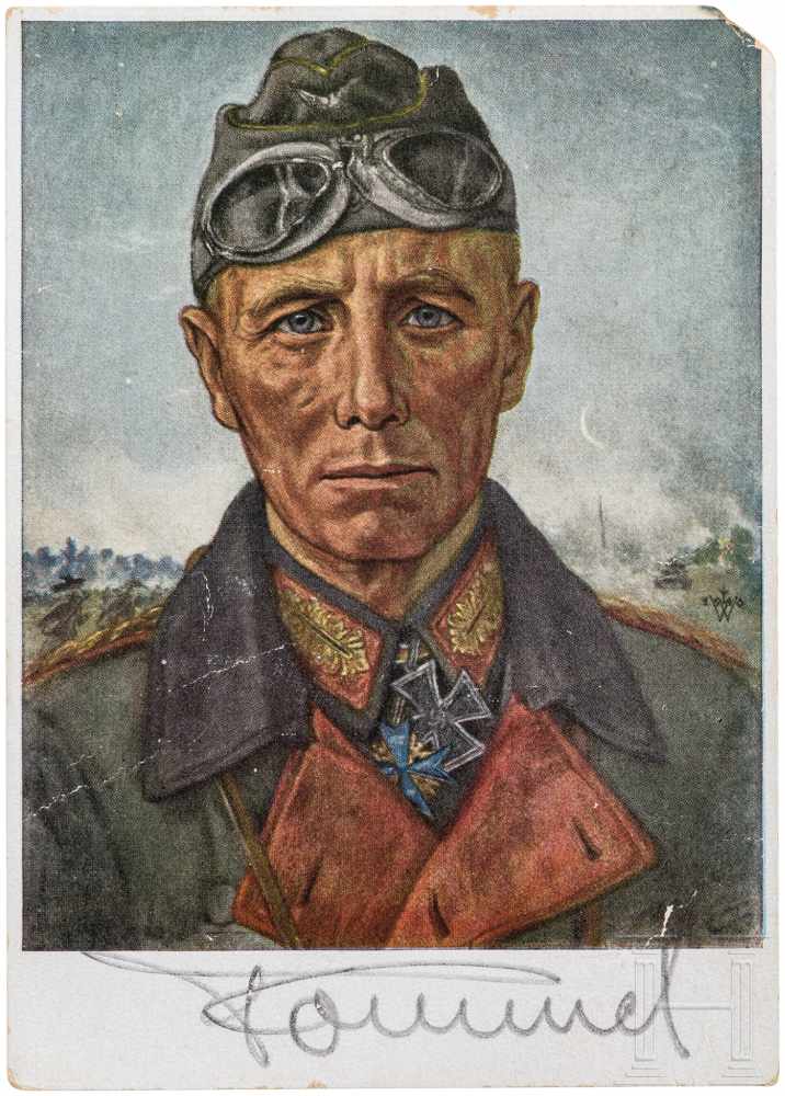 GFM Erwin Rommel - signierte Postkarte mit Willrich-PortraitVDA-Postkarte mit eigenhändiger