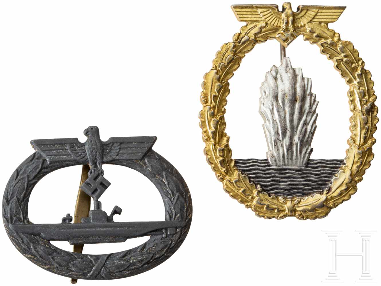 Minensucher- und U-Boots-KriegsabzeichenMinensucher-Kriegsabzeichen in Buntmetallausführung,