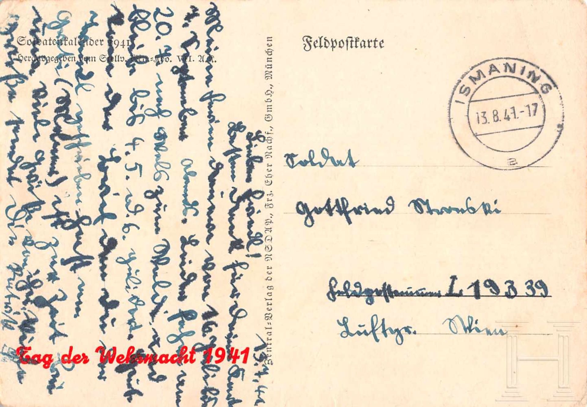 "Tag der Wehrmacht 1941" - acht Ansichtskarten* Buchner, Pferde im Biwak, II-III; * Reich, - Bild 10 aus 10