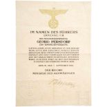 Joachim von Ribbentrop - eigenhändige Unterschrift auf einer BestallungSchmuckblatt mit goldenem