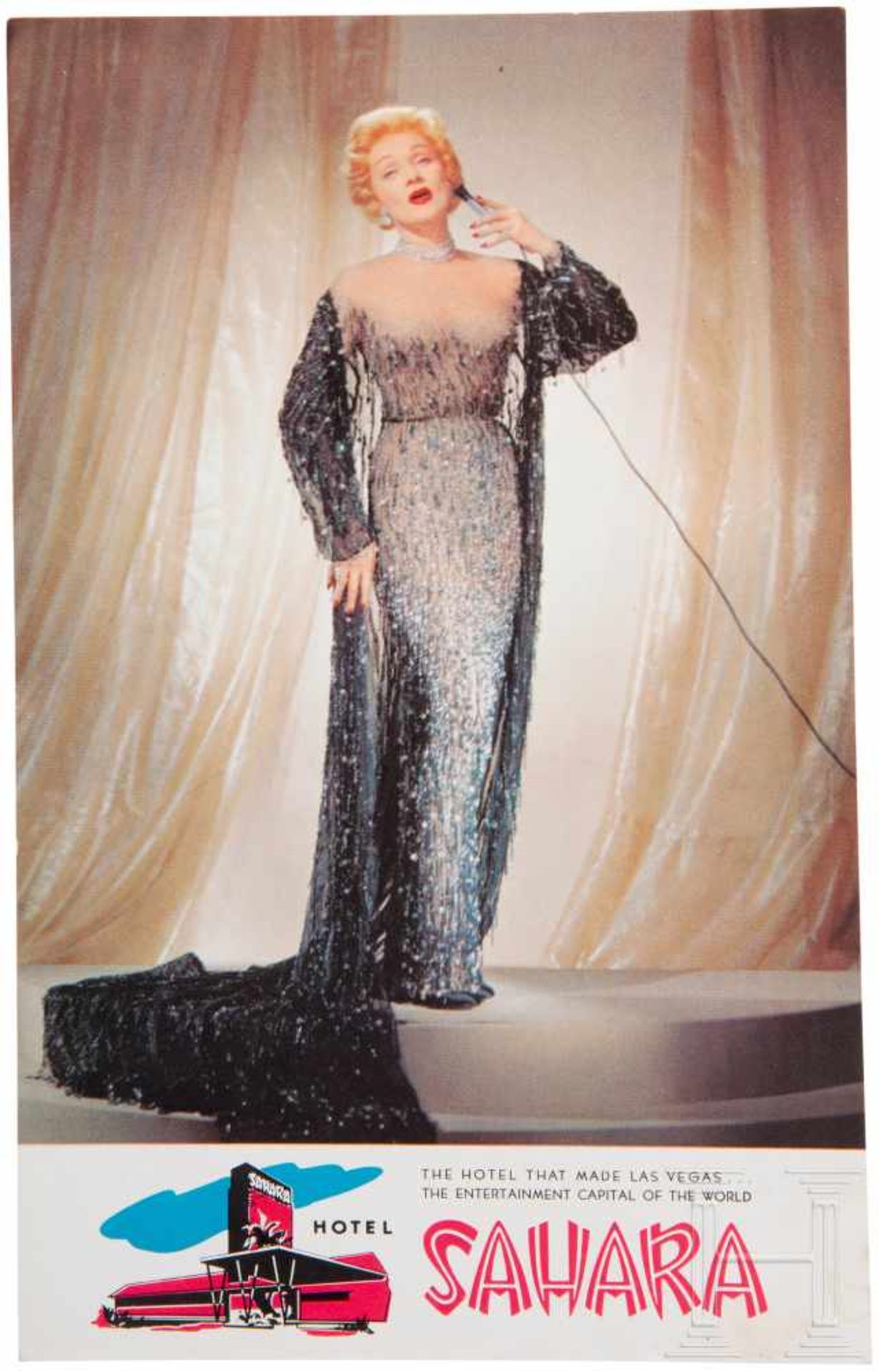 Autograph Marlene Dietrich, ca. 1953/54Farbige Fotopostkarte aus dem Hotel Sahara in Las Vegas, - Bild 2 aus 2