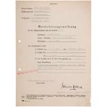 Hauptmann Joachim Müncheberg - signierte Veränderungsmeldung für Leutnant Walter Matoni vom 10.4.