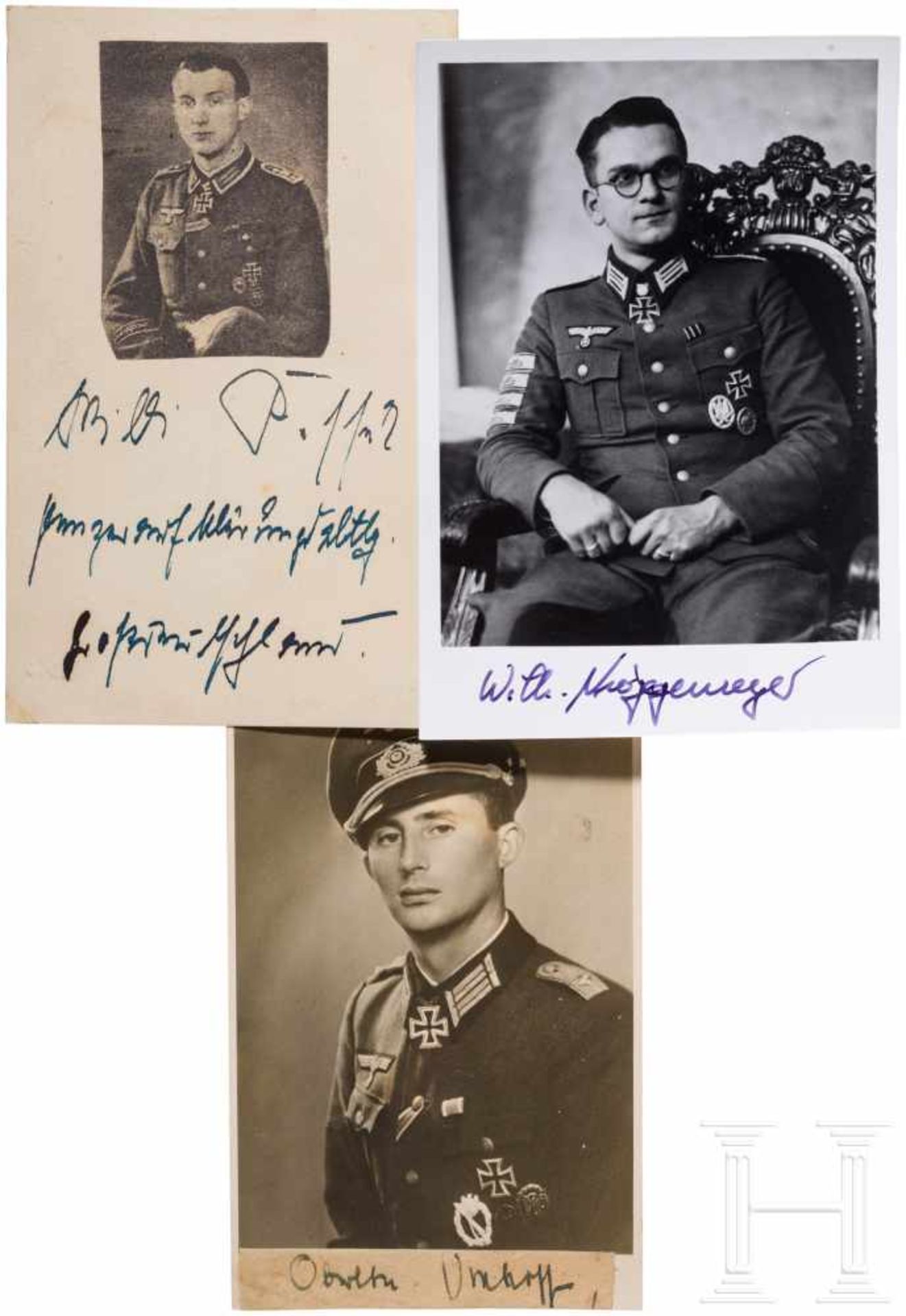 Träger des Ritterkreuzes des Eisernen Kreuzes - drei AutographenPortraitfoto mit Unterschrift wohl