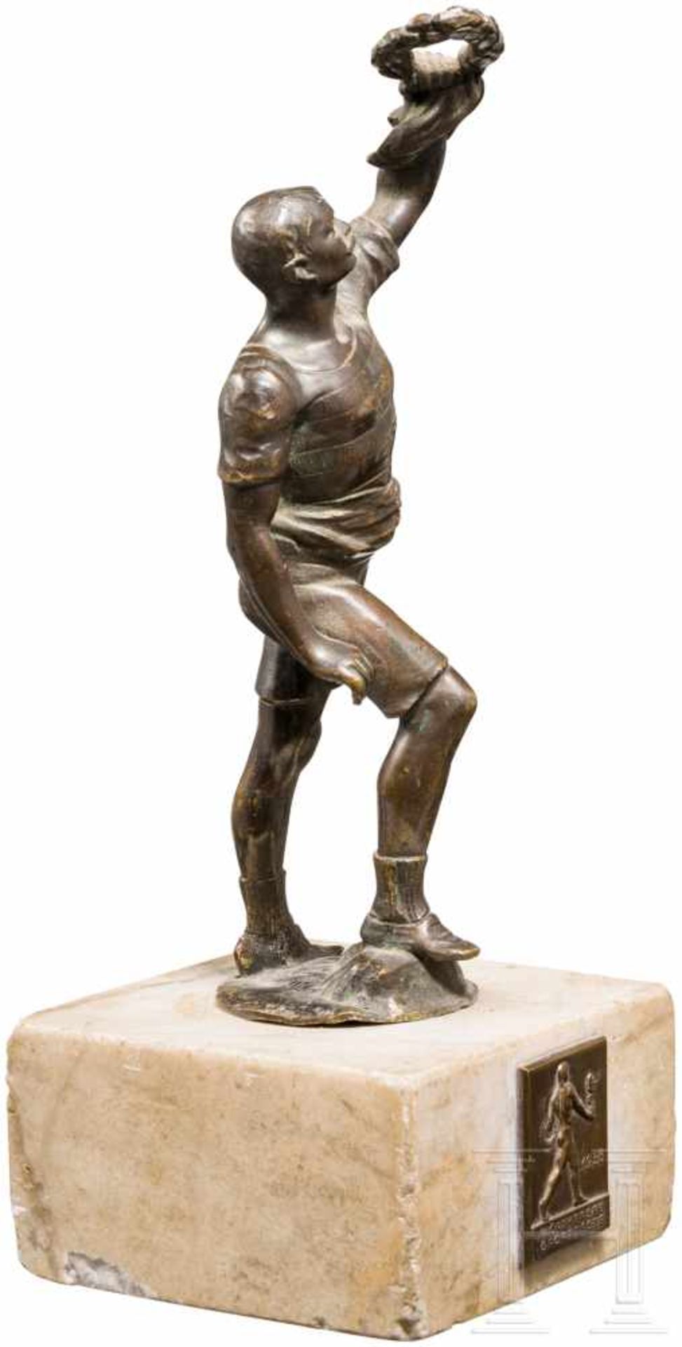 Siegerpreis der Wörthersee Sportfeste, 1936Kleine Bronzefigur eines Athleten mit Siegerkranz in - Bild 5 aus 6