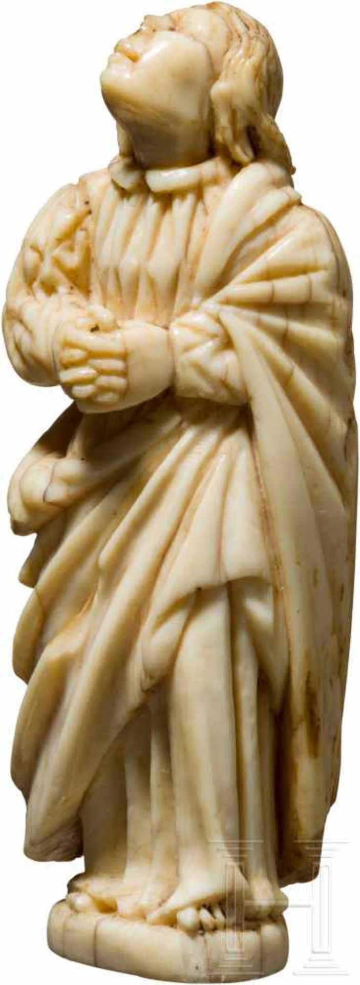 Elfenbeinfigur des Hl. Johannes, Frankreich, 17. Jhdt.Stehende, vollplastisch geschnitzte Figur