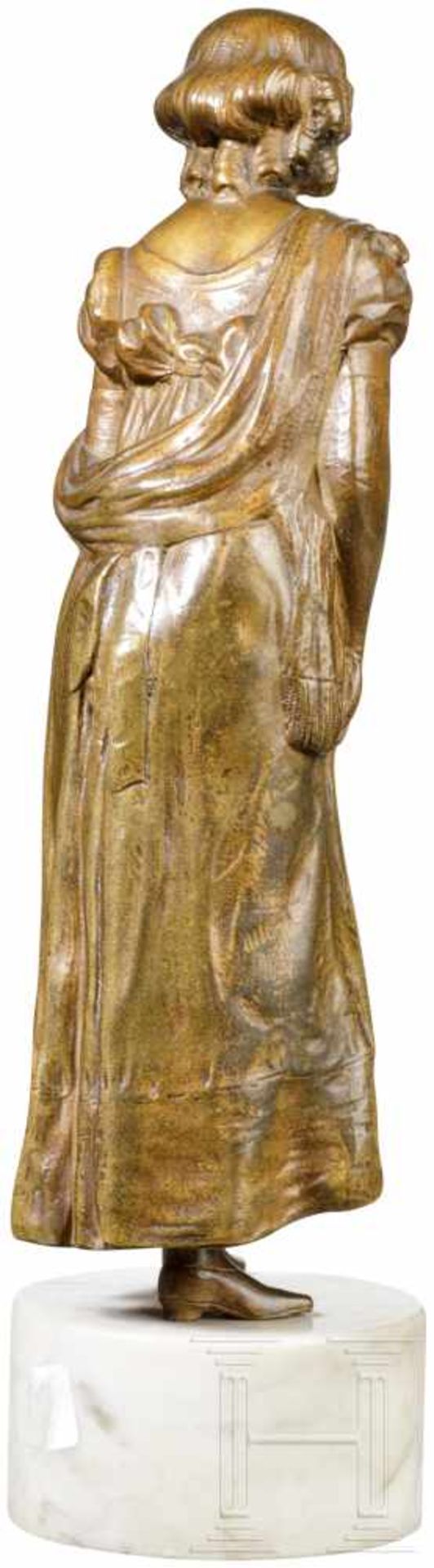 Junge Dame mit Blume, Bronze, um 1900Bronze mit Resten von Goldbronzierung, unsigniert. Auf - Bild 2 aus 2