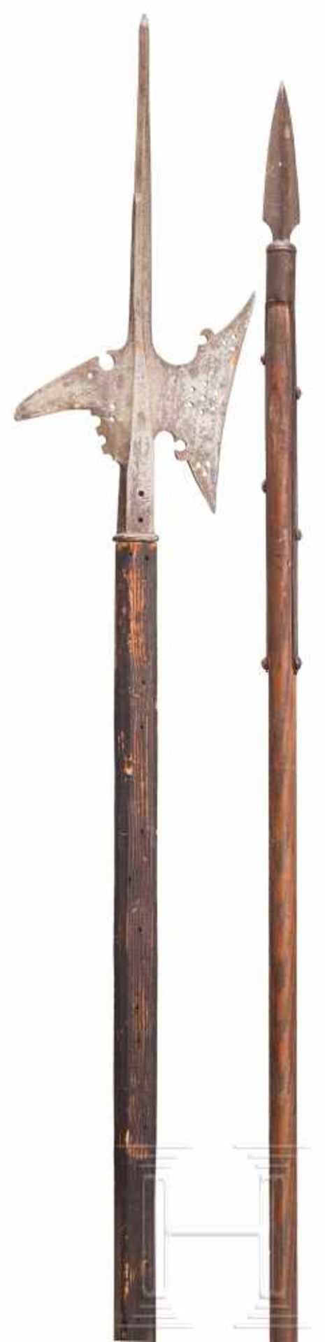 Helmbarte, Sammleranfertigung im Stil des 17. Jhdts.Kräftige, gekehlte Stoßspitze, konkaves