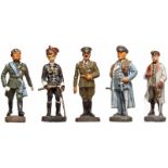 Konvolut Elastolin - Hindenburg, Göring, Hitler, Mussolini, Mackensen7 cm-Serie, Masseausführung,