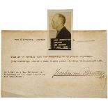 Joachim von Ribbentrop - offizielle Unterschriftenbestätigung 1945 mit LichtbildUndatiertes,