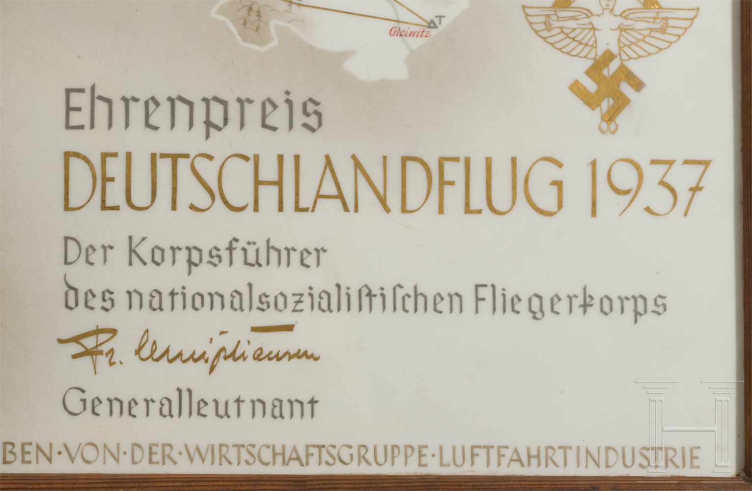 Hermann Göring - große KPM-Platte "Ehrenpreis Deutschlandflug 1937"Porzellan, farbig gefasst, - Image 2 of 6