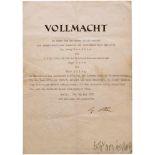 Adolf Hitler - eigenhändige Unterschrift auf der Vollmacht für die deutschen Vertreter bei der