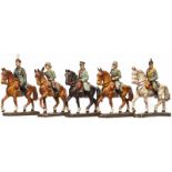 Konvolut Lineol - Figuren zu Pferd: Mussolini, Hindenburg, zwei Offiziere7 cm-Serie,