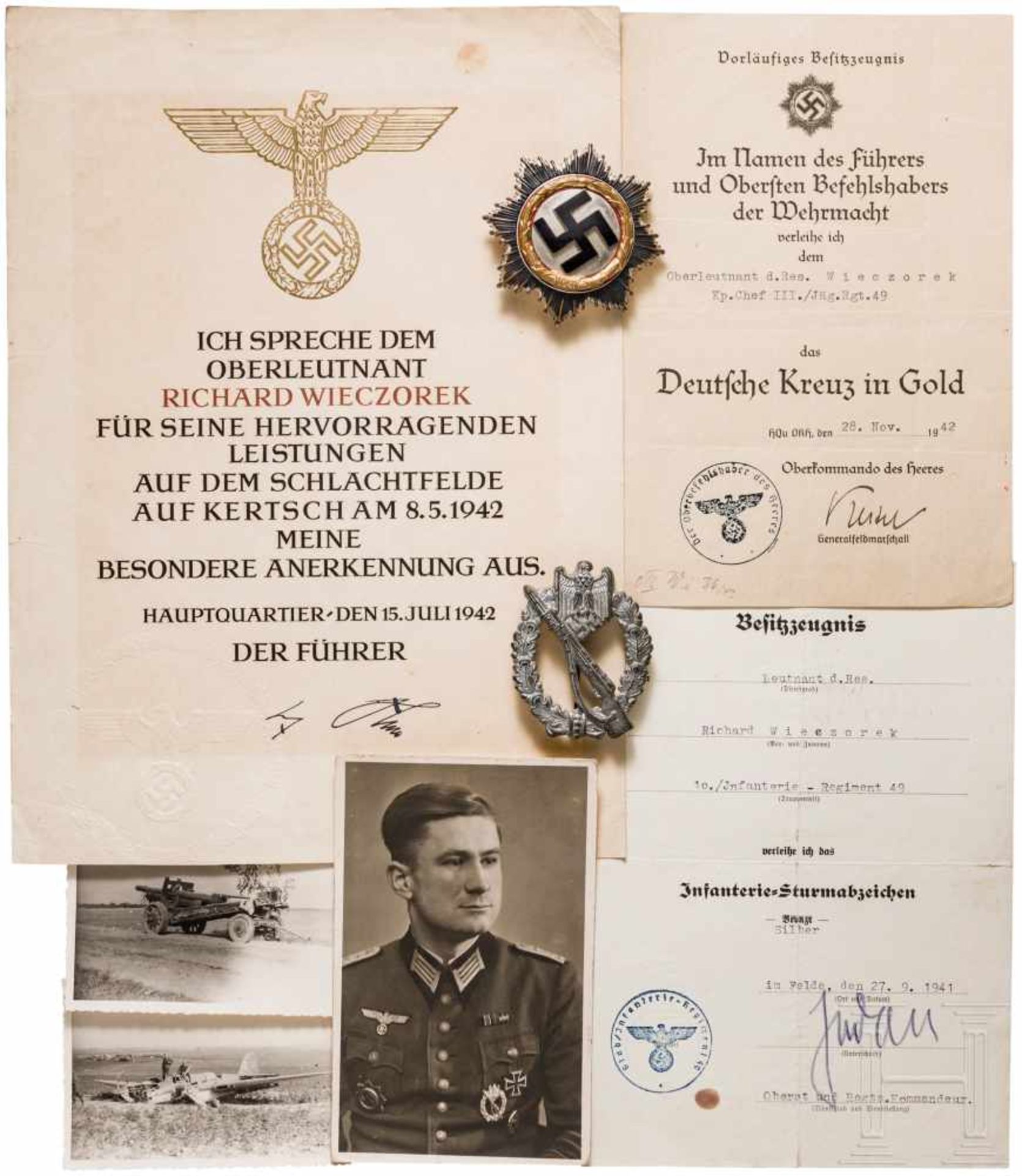 Hauptmann Richard Wieczorek (Kimme/1917 - 1944) - Auszeichnungs-, Urkunden- und Dokumentennachlass