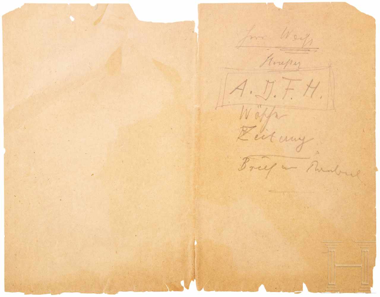 Adolf Hitler - eigenhändige Notizen in Bleistift auf NotizpapierDIN A4 und DIN A5. Der kleinere - Image 2 of 2