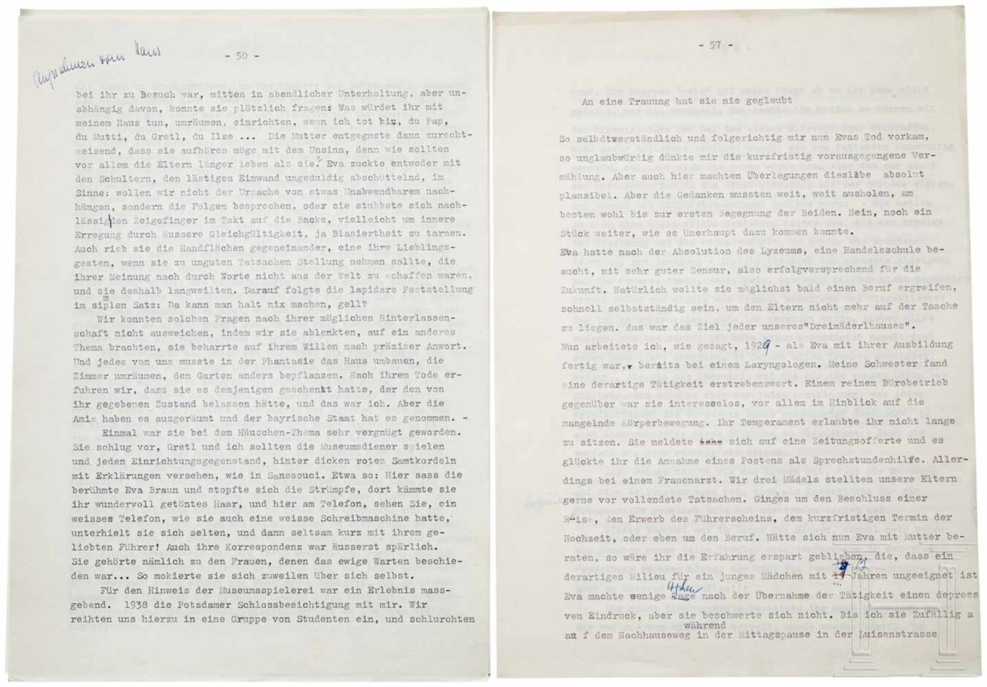 Ilse Braun (1908-79) - Typoskript über Eva Braun (1912-45)60 Seiten, maschinegeschrieben, - Bild 6 aus 6