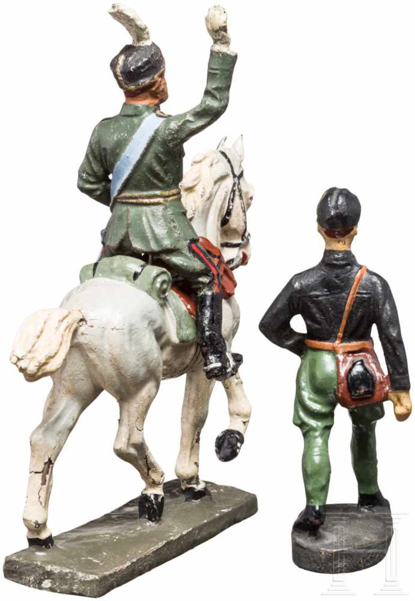 Konvolut Lineol/Elastolin - sechs Italiener, u.a. Mussolini zu Pferd, und Palme7 cm-Serie, - Bild 2 aus 2