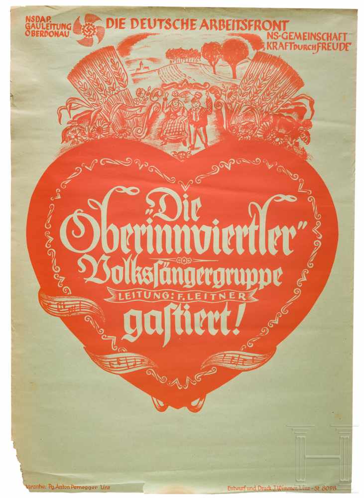 Sechs farbige Blanko-Plakate der DAF Gauleitung OberdonauVeranstaltungsplakate in - Image 3 of 3