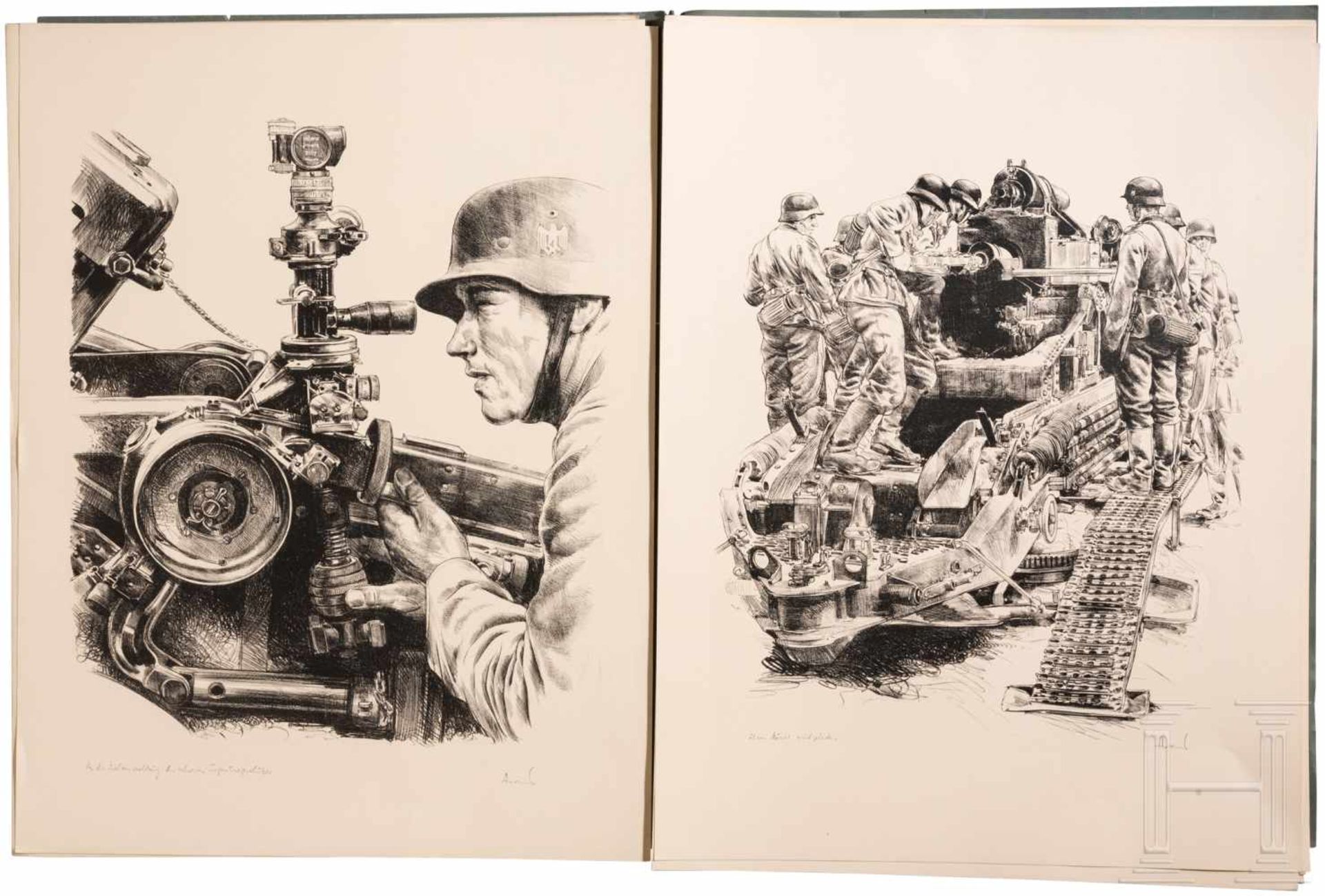 Josef Arens - 16 Steindrucke Wehrmacht bei Gefechtsübungen, um 1938/39Hervorragend ausgeführte, - Bild 3 aus 3
