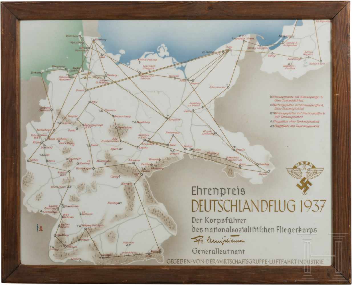Hermann Göring - große KPM-Platte "Ehrenpreis Deutschlandflug 1937"Porzellan, farbig gefasst,