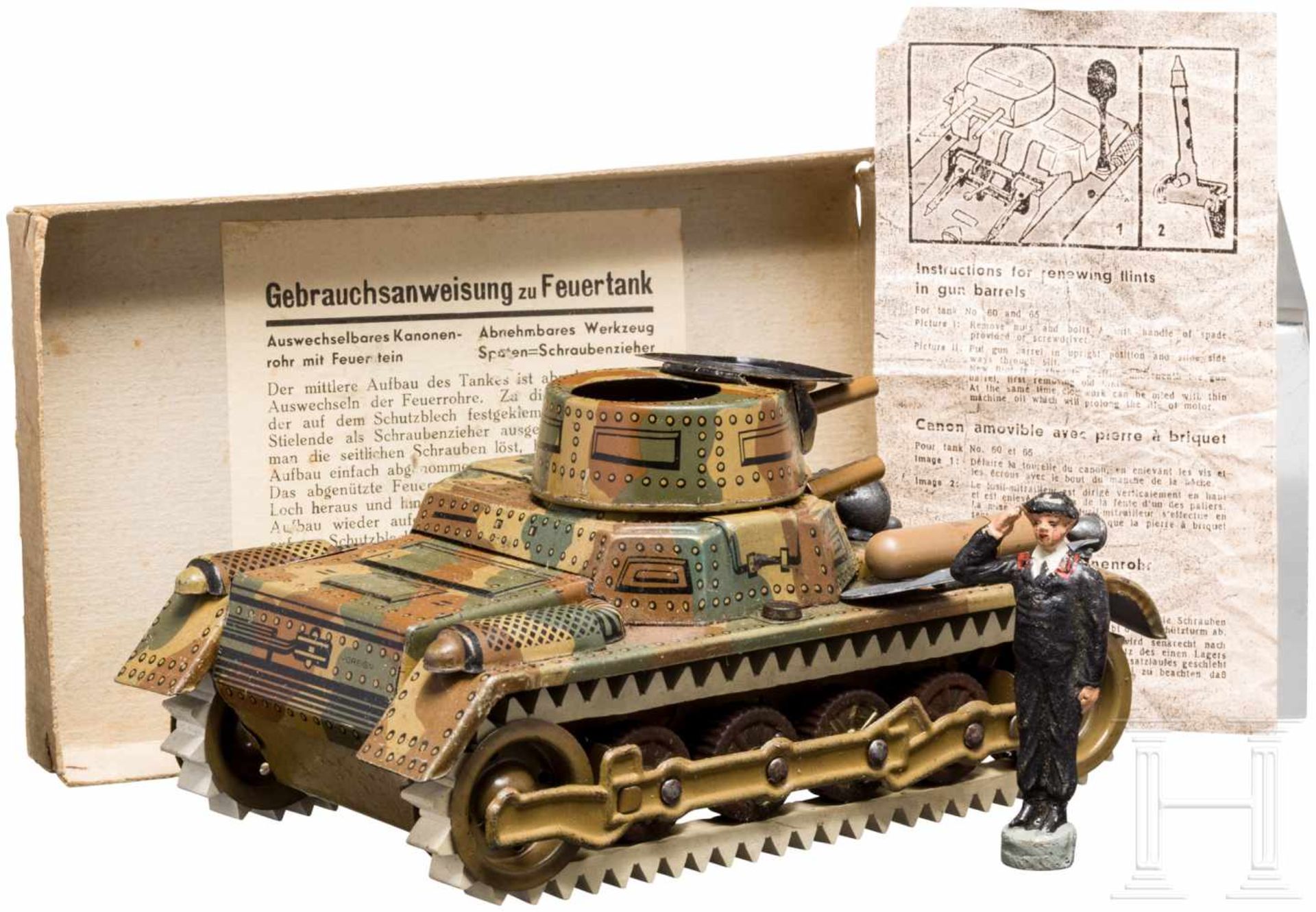 Gama - Panzer Feuertank No 60, im OriginalkartonGama/Georg Adam Mangold, Fürth, 7 cm-Serie, Blech- - Bild 2 aus 3