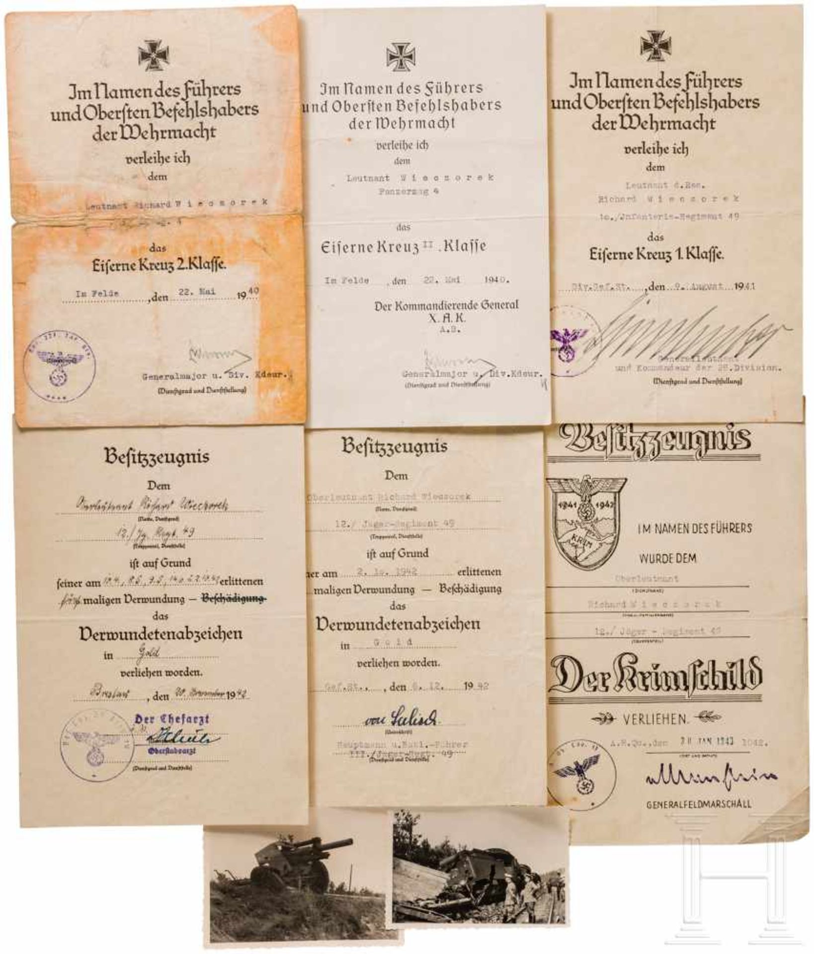 Hauptmann Richard Wieczorek (Kimme/1917 - 1944) - Auszeichnungs-, Urkunden- und Dokumentennachlass - Bild 2 aus 6