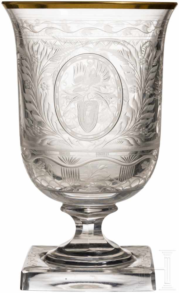 Hermann Göring - Trinkpokal aus seinem JagdserviceKristallglas mit Goldrand, geschnitten und - Image 2 of 2