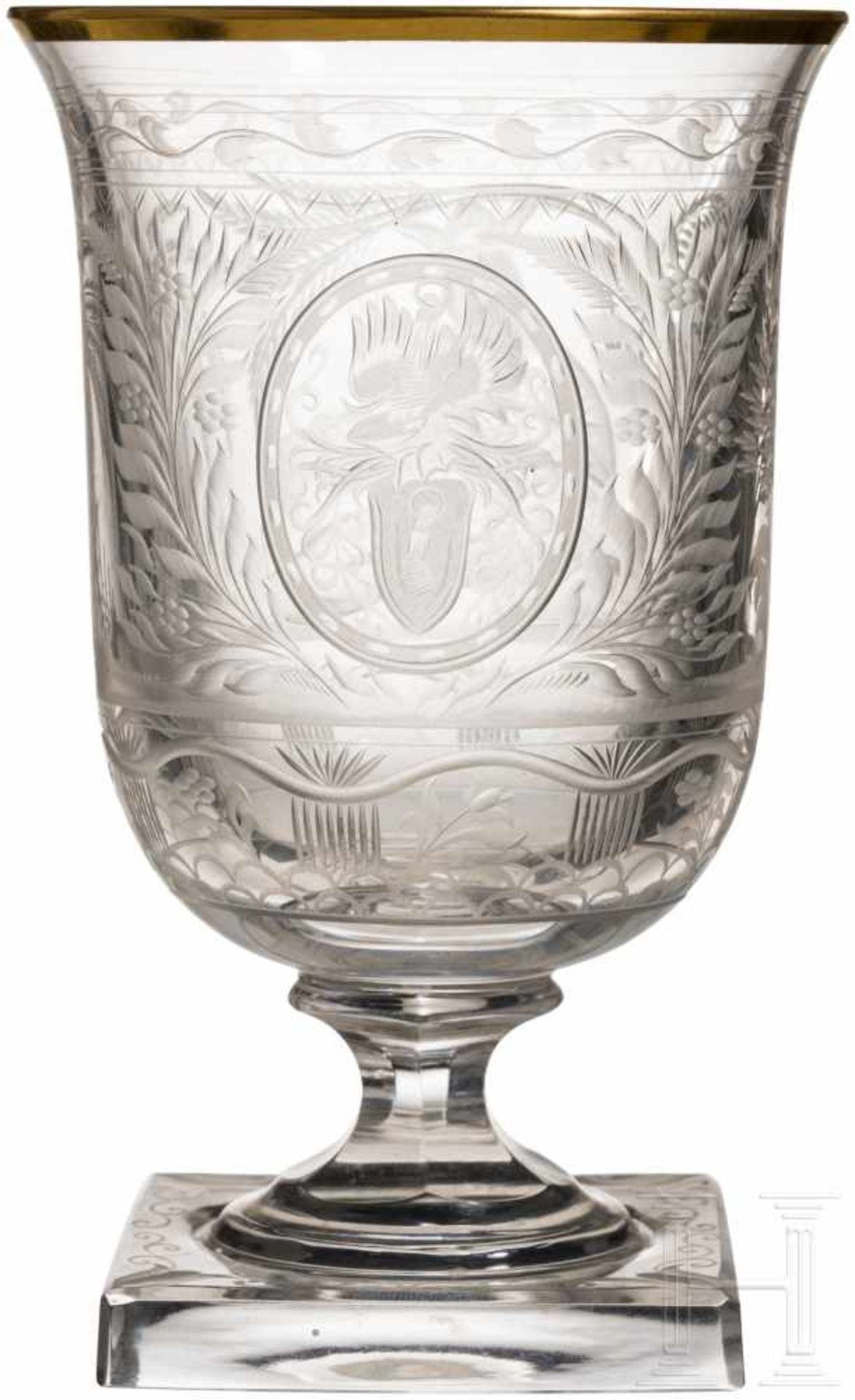 Hermann Göring - Trinkpokal aus seinem JagdserviceKristallglas mit Goldrand, geschnitten und - Bild 2 aus 2
