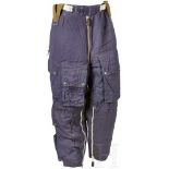 A Pair of Fabric Winter Trousers for Aviation PersonnelBlue cotton fabric fur-lined trousers.