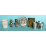 1922 Wedding of Princess Royal: a Royal Doulton pottery beaker, a cast spelter plaque and two