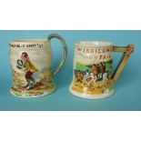 A good Ilkla Moor musical jug, 140mm and a good Widdicombe Fair jug, both by Crown Devon and working