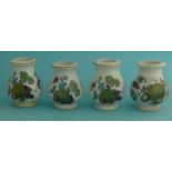 Four baluster shaped jars each with melon, grapes and foliage (4) (pot lid, potlid, prattware)